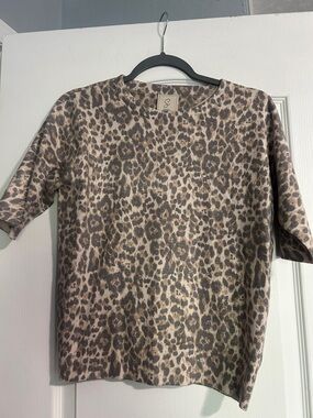 Sioni Leopard Print Crewneck Top - Beige & Brown